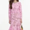 Pink Lace Crystal Embellished Midi Dress Pink Lace Crystal Embellished Midi Dress