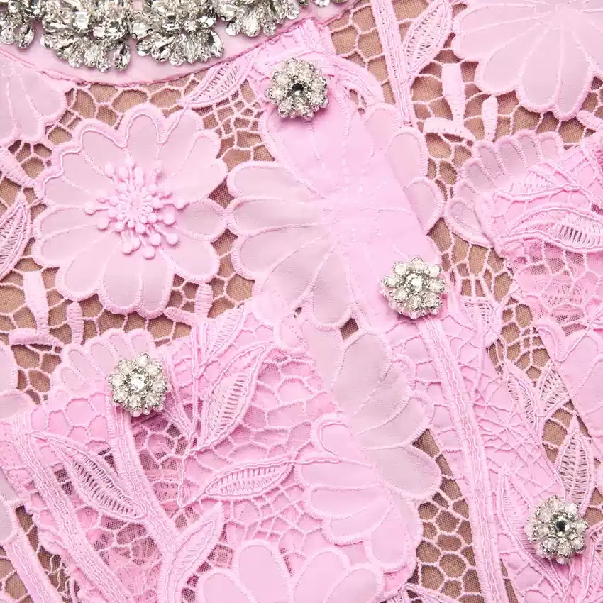 Pink Lace Crystal Embellished Midi Dress Pink Lace Crystal Embellished Midi Dress