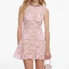 Pink Lace Crystal Mini Dress