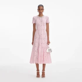 Pink Lace Embellished Midi Dress