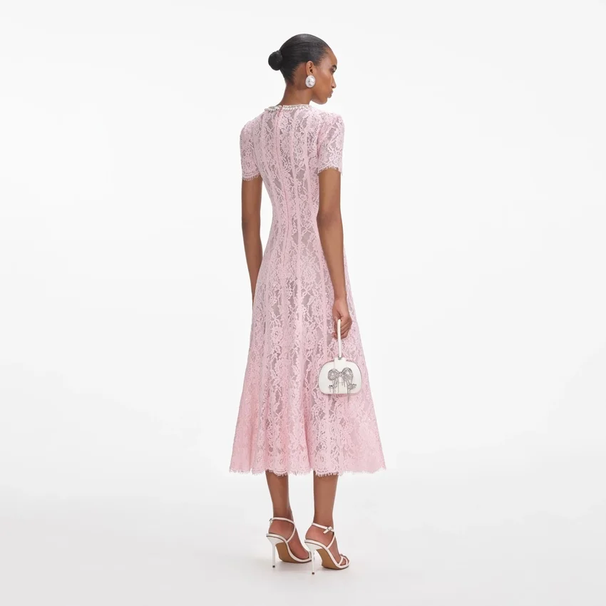 Pink Lace Embellished Midi Dress Pink Lace Embellished Midi Dress