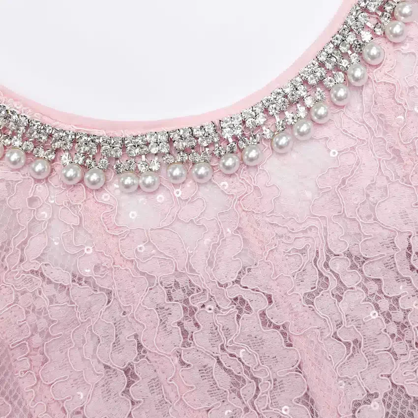 Pink Lace Embellished Midi Dress Pink Lace Embellished Midi Dress