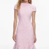 Pink Lace Scoop Back Midi Dress