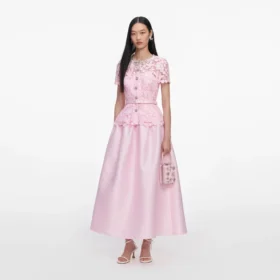 Pink Lace Taffeta Midi Dress