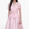 Pink Lace Taffeta Midi Dress