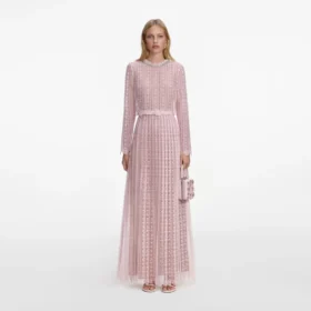 Pink Organza Lace Maxi Dress