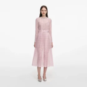 Pink Organza Lace Midi Dress