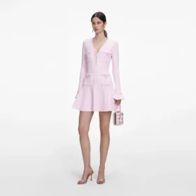 Pink Pearl Trim Knit Mini Dress