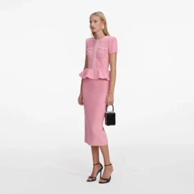 Pink Peplum Knit Midi Dress