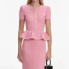 Pink Peplum Knit Midi Dress