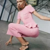 Pink Peplum Knit Midi Dress