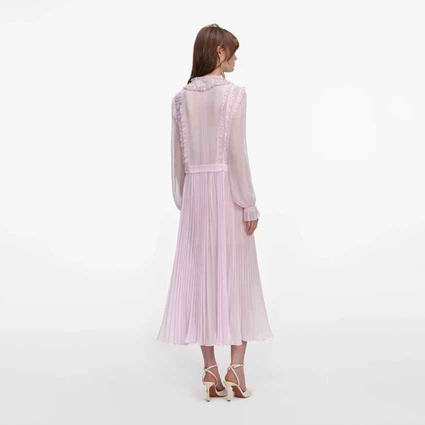 Pink Pleated Georgette Midi Dress Pink Pleated Georgette Midi Dress