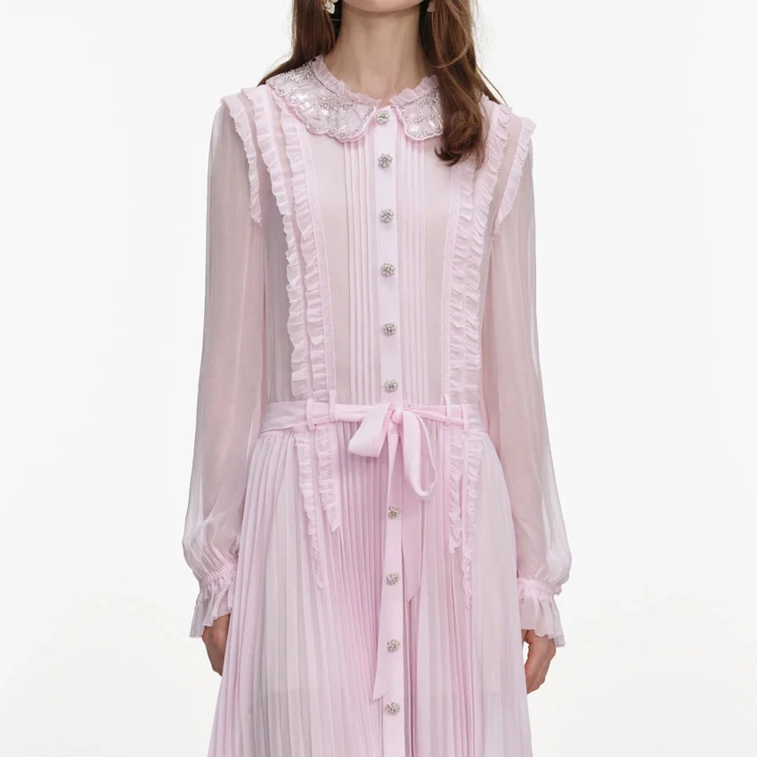 Pink Pleated Georgette Midi Dress Pink Pleated Georgette Midi Dress