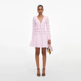 Pink Pointelle Diamante Knit Mini Dress