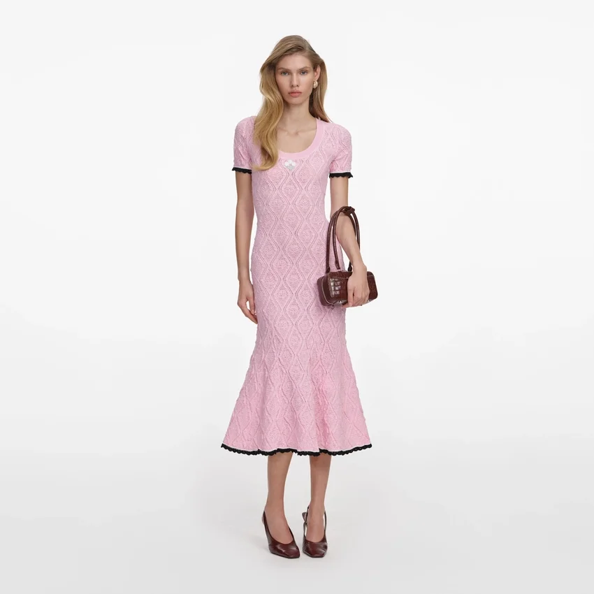 Pink Pointelle Knit Midi Dress Pink Pointelle Knit Midi Dress