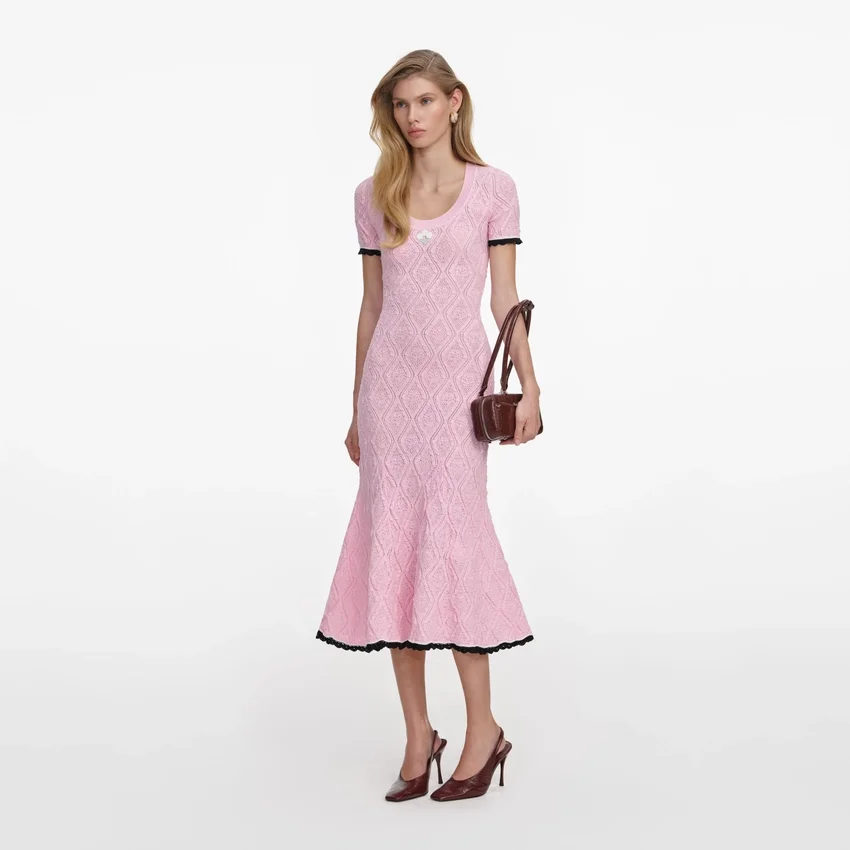 Pink Pointelle Knit Midi Dress Pink Pointelle Knit Midi Dress