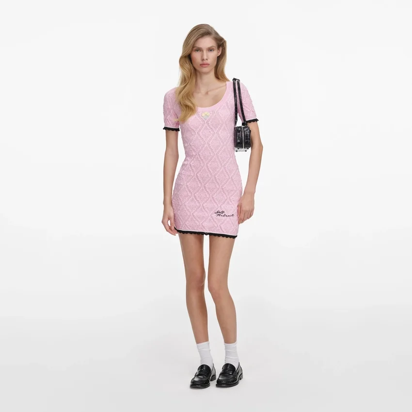 Pink Pointelle Knit Mini Dress Pink Pointelle Knit Mini Dress