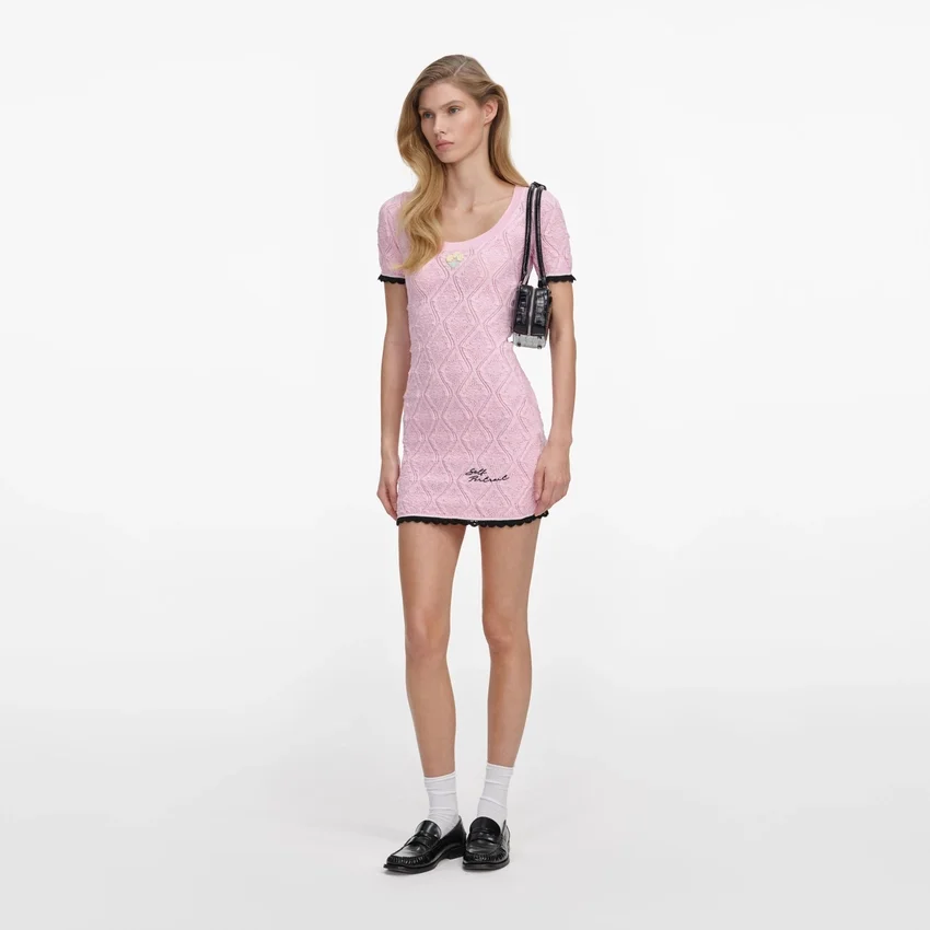 Pink Pointelle Knit Mini Dress Pink Pointelle Knit Mini Dress