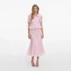 Pink Pointelle Peplum Knit Midi Dress