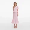 Pink Pointelle Peplum Knit Midi Dress