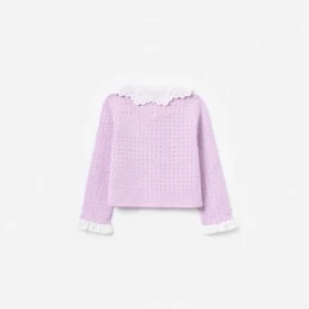 Pink Pointelle Ribbed Knit Cardigan