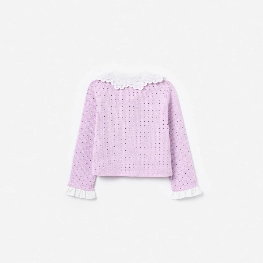 Pink Pointelle Ribbed Knit Cardigan Pink Pointelle Ribbed Knit Cardigan