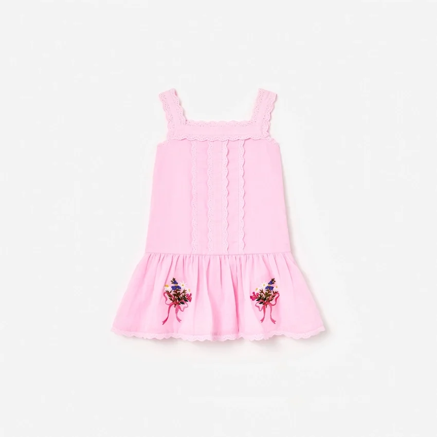 Pink Ramie Flower Embroidered Dress Pink Ramie Flower Embroidered Dress