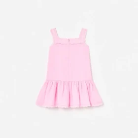 Pink Ramie Flower Embroidered Dress