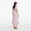 Pink Rhinestone Lace Asymmetric Midi Dress