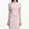 Pink Rhinestone Lace Asymmetric Midi Dress