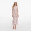 Pink Rhinestone Lace Midi Dress