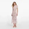 Pink Rhinestone Lace Midi Dress