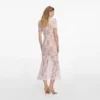 Pink Rhinestone Lace Midi Dress