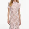 Pink Rhinestone Lace Midi Dress