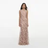 Pink Rhinestone Sequin Mesh Maxi Dress