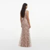 Pink Rhinestone Sequin Mesh Maxi Dress