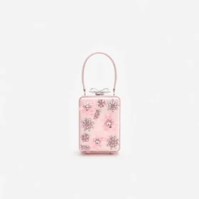 Pink Satin Floral Beaded Micro Bag