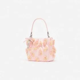Pink Satin Floral Beaded Tote Bag