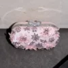 Pink Satin Floral Crystal Clutch