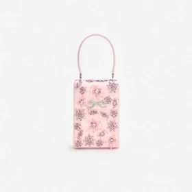 Pink Satin Floral Crystal Mini Bag