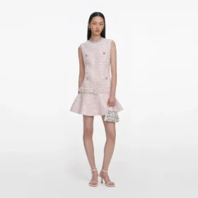 Pink Sequin Boucle Belted Mini Dress
