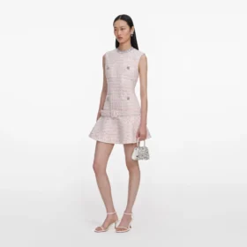 Pink Sequin Boucle Belted Mini Dress