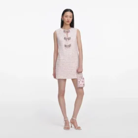 Pink Sequin Boucle Bow Mini Dress