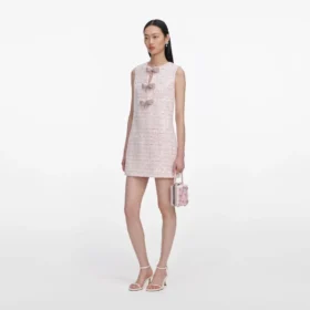 Pink Sequin Boucle Bow Mini Dress