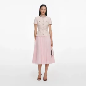 Pink Sequin Boucle Tailored Midi Dress