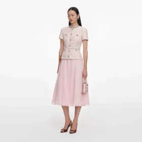 Pink Sequin Boucle Tailored Midi Dress