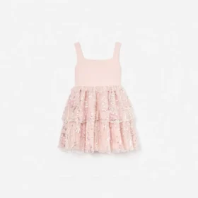 Pink Sequin Embellished Tiered Dress