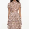 Pink Sequin Embellished Tiered Midi Dress Pink Sequin Embellished Tiered Midi Dress