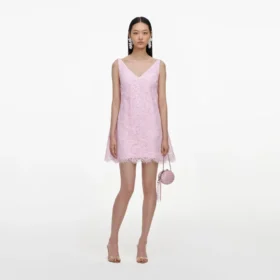 Pink Sequin Lace Cape Mini Dress