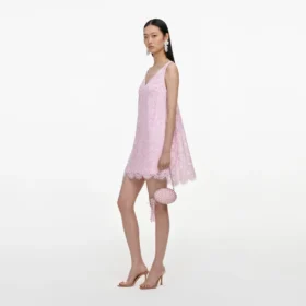Pink Sequin Lace Cape Mini Dress